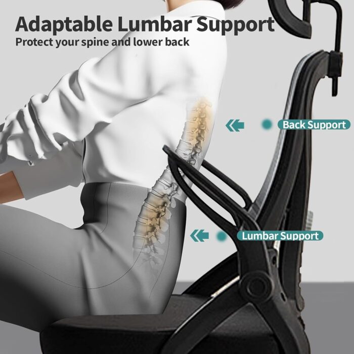 Ergonomic Office Chair, Computer Desk Chair, Mesh Rolling Work Chairs with Wheels and Adjustable Headrests, Comfortable Lumbar Support Gaming Chair, Comfy Flip-up Arms for Home,Bedroom,Study, Black - Image 4