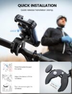 Lamicall Motorcycle Phone Mount, Bike Phone Holder - Upgrade Quick Install Handlebar Clip for Bicycle Scooter, Cell Phone Clamp for iPhone 15 14 13 12 11 Pro Max Mini, Galaxy and More 4.7-6.8" Phone - Image 4