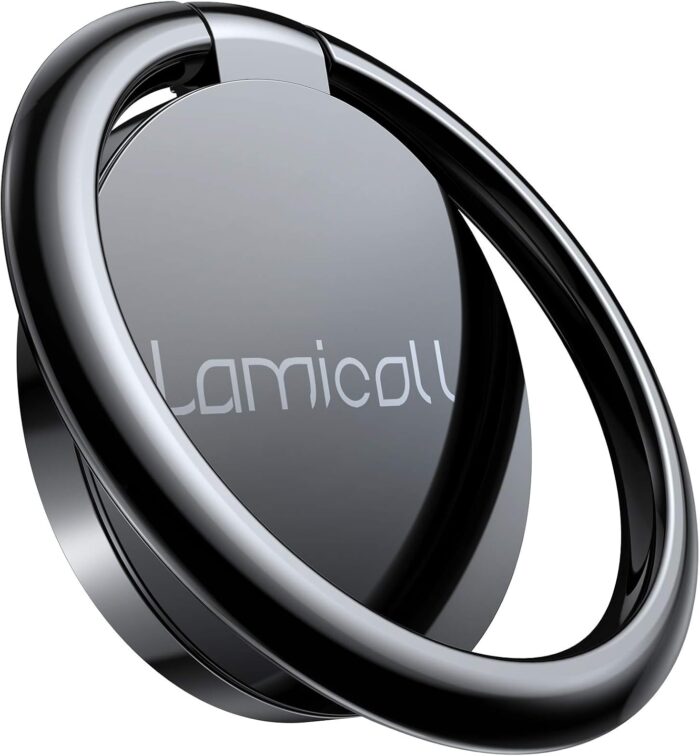 Lamicall Finger Ring Stand, Cell Phone Holder : Universal Phone Ring Cradle Kickstand Compatible with iPhone 15 14 13 12 11 Pro Max, Galaxy S 23 S22 S21 S20, All Android Smartphone – Black