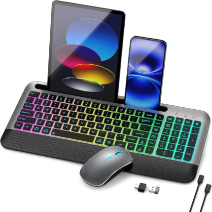 JOYACCESS Wireless Keyboard and Mouse Combo Backlit – Compact Quiet Keyboard with RGB Mouse, Rechargeable, Portable Cordless Keyboard Mouse Set for Mac, Windows, Laptop (Space Gray) JOYACCESS Wireless Keyboard and Mouse Combo Backlit – Compact Quiet Keyboard with RGB Mouse, Rechargeable, Portable Cordless Keyboard Mouse Set for Mac, Windows, Laptop (Space Gray)