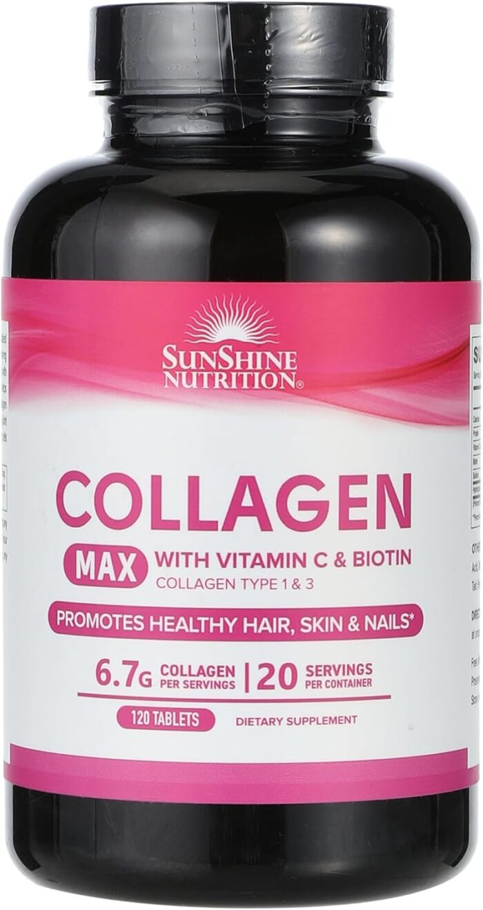 Sunshine Nutrition Collagen Max Tablets with Vitamin C & Biotin I Supports Radiant & Youthful Skin