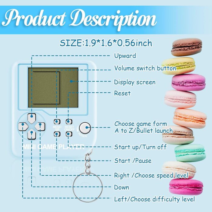 KASTWAVE Brick Game Console Keychain, 6 Pieces Video Game Party Favors Mini Brick Game Toy Keychain Game Console Birthday Festival Favor (Purple, Orange, Blue, Red, Green, Pink, Classic Style) - Image 2