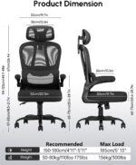 Submi Office Chair Ergonomic Office Chair with Flip-up Armrest & Headreat, Mesh Computer Chairs for Adult and Teens, Height Adjustable Home PC Work Chair with Lumbar Support, 350lbs, Black - Image 2