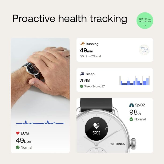 Withings ScanWatch 2 - Hybrid Smart Watch, Heart Rate Monitoring, Fitness Tracker, Cycle Tracker, Sleep Monitoring, GPS Tracker, 30-Day Battery Life, Android & Apple Compatible, HSA/FSA - Image 3