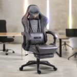 BAYBEE Drogo Multi-Purpose Ergonomic Gaming Chair with 7 Way Adjustable Seat, Head & USB Massager, PU Leather Lumbar Pillow Home & Office Chair with Full Reclining Back Footrest (Grey)