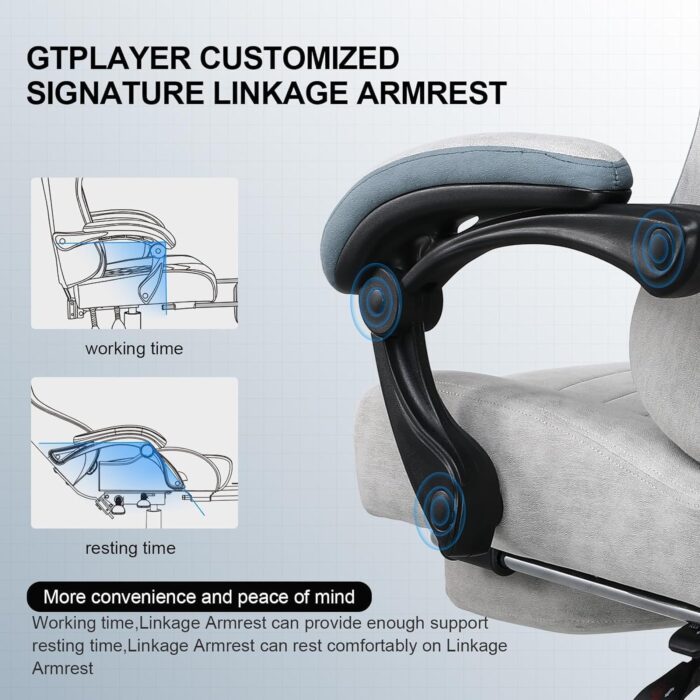 DROGO Throne Ergonomic Gaming Chair with Foot Rest, Armrest & Adjustable Seat | Computer Chair with Fabric, Head & Massager Lumbar Support Pillow | Home & Office Chair with Full Recline (Lite Grey) - Image 6