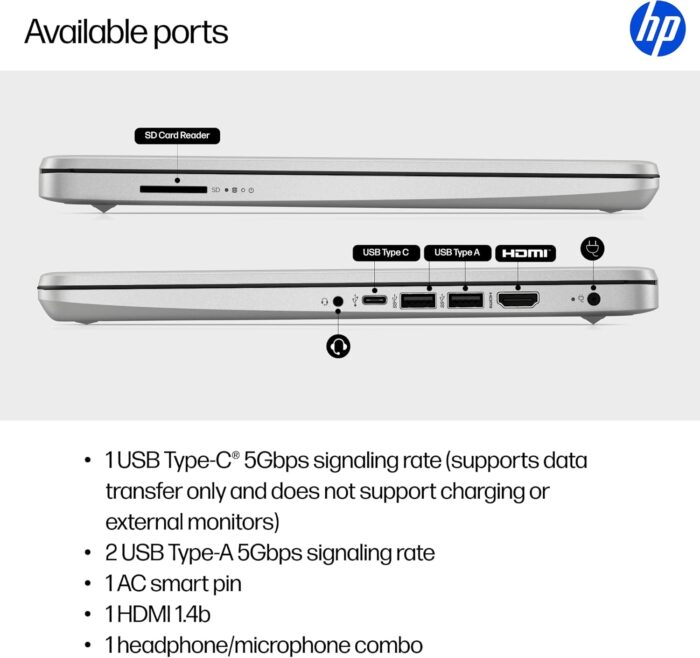 HP 14" Laptop, HD Display, Intel Core i3-1215U, 8GB RAM, 256GB SSD, Intel UHD Graphics, Windows 11 Home in S Mode, Natural Silver, 14-dq5009nr - Image 4
