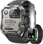 IOWODO Military Smart Watch for Men (Answer/Make Calls), 2.01'' Smart Watch for Android and iPhone, Fitness Tracker with Flashlight/Compass/100 Days Battery/Heart Rate/Sleep/100+ Sport Modes(2 Straps)