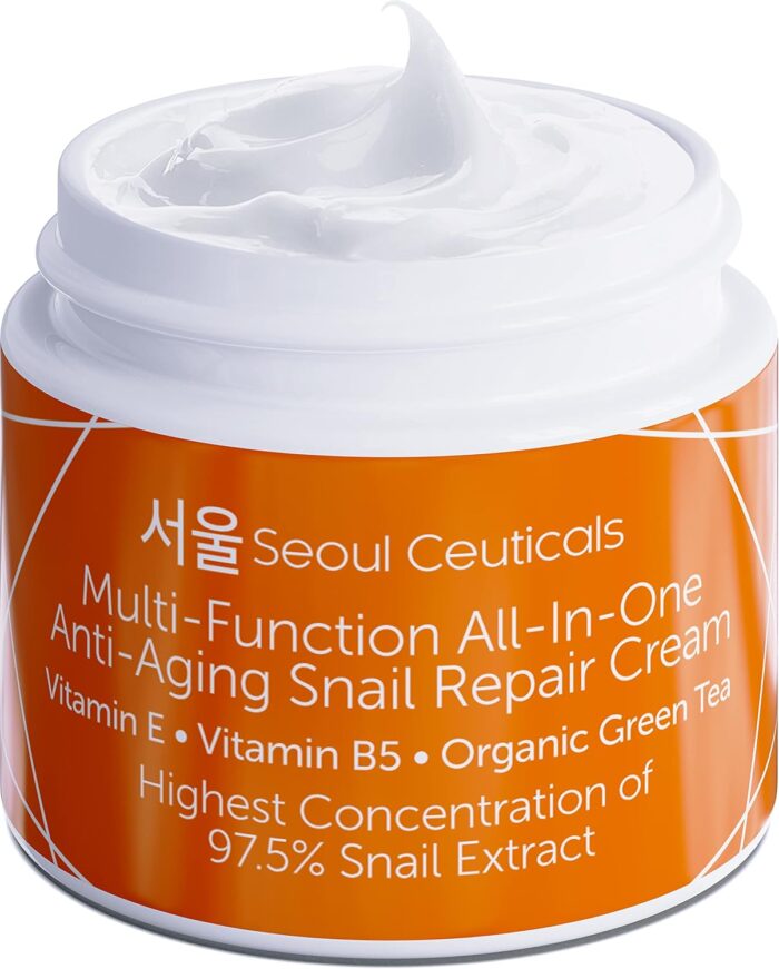 Seoul Ceuticals Korean Skin Care Snail Repair Cream Moisturizer – 97.5% Snail Mucin Extract – All In One Recovery Power For The Most Effective Korean Beauty Routine – 2oz