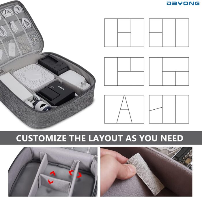 DAYONG Cable Organizer Bag, Electronic Accessories Bag, Portable Digital Storage Bag, Travel Gadgets Storage Case, Cable Organizer Bag Gadget Carry Bag for Hard Drives, Cables, Power, USB(Grey) - Image 5