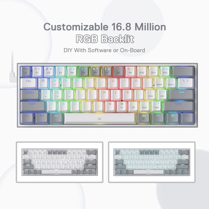 Redragon K617 Fizz 60% Wired RGB Gaming Keyboard, 61 Keys Compact Mechanical Keyboard w/White and Grey Color Keycaps, Linear Red Switch, Pro Driver/Software Supported - Image 6