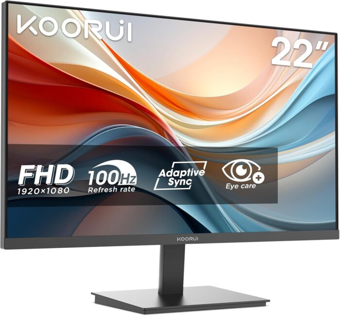KOORUI E2212F 22 Zoll Monitor Full-HD, 100 Hz, 5ms, Eye Comfort, sRGB 99% Farbumfangs,(1920 x 1080, HDMI, VGA, Neigbar, VESA 75×75)