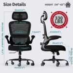 Ergonomic Office Chair with Lumbar Support - Adjustable Computer Desk Chairs for Home Office, Gaming, and Work - Comfortable and Supportive Desk Chairs for Adults (Black) (Light Black) - Image 2