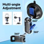 Car Photography Phone Holder Phone Mount, Suction Cup Car Phone Holder, Universal 360° Rotation Anti-Shake Metal Car Phone Holder for Video Recording & Navigation, Applicable for iPhone Samsung, Black - Image 3
