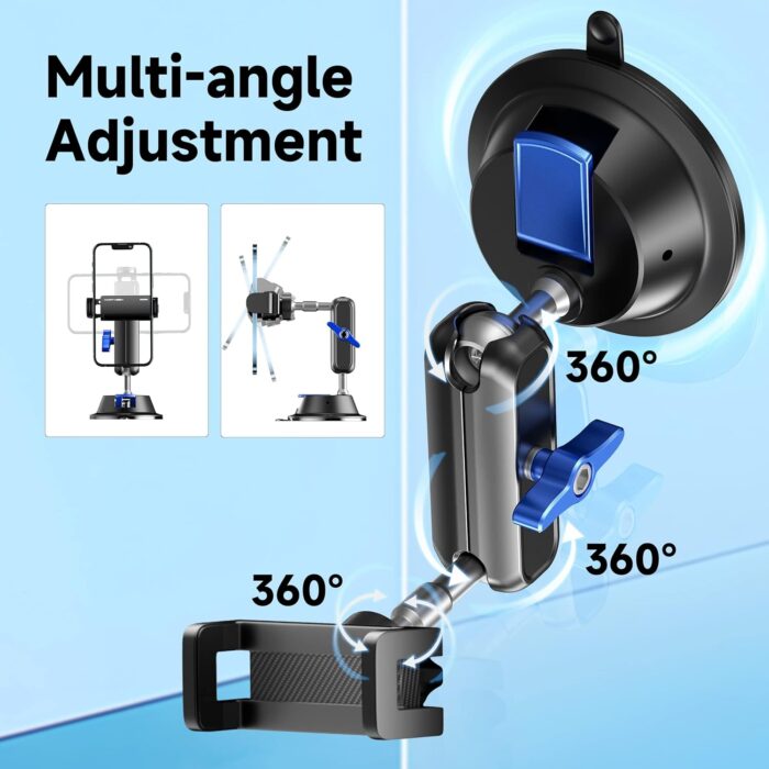 Car Photography Phone Holder Phone Mount, Suction Cup Car Phone Holder, Universal 360° Rotation Anti-Shake Metal Car Phone Holder for Video Recording & Navigation, Applicable for iPhone Samsung, Black - Image 3