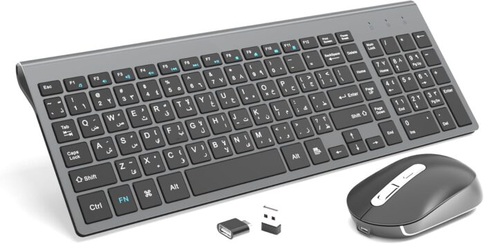 CREATMOR Wireless Keyboard and Mouse Arabic/English,Ultra Thin Design Keyboard and Mouse 2.4G with USB A & Type C Receiver Wireless Keyboard and Mouse Combo For Windows MAC Arabic/English