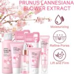 Skin Care Set Sakura Women Beauty Gift Sets Korean Skin Care Kit- Cleanser,Serum,Face Cream,Toner,Eye Cream,Mud Mask-Skin Care Routine Kit (One Size, Cherry Blossom-StyleA-Bae Moisturizing) - Image 3