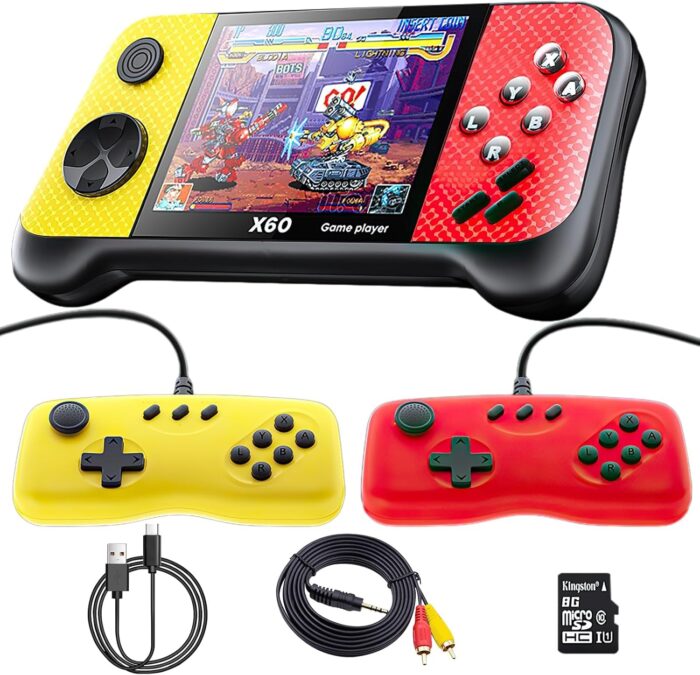 KASTWAVE Handheld Game Console, Retro Game Console Built-in 4849 Classic Games, 3.5-inch TFT LCD Screen, 10 Emulators, MP3/MP4/Ebook – TV OUT – Portable Game Player with 2 Gamepads