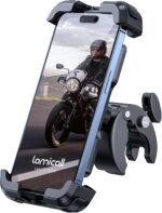 Lamicall Motorcycle Phone Mount, Bike Phone Holder - Upgrade Quick Install Handlebar Clip for Bicycle Scooter, Cell Phone Clamp for iPhone 15 14 13 12 11 Pro Max Mini, Galaxy and More 4.7-6.8" Phone