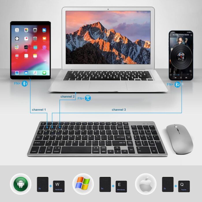 Wireless Keyboard and Mouse Combo-Bluetooth & 2.4G Connection,Silent and Ultra-thin Design,Stylish Metallic Look,Compatible Android/iOS/Windows,Keyboard and Mouse Set for Office Home (36.6X11.9) - Image 7