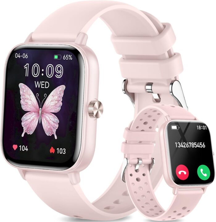 Smart Watch for Women(Answer/Make Call), 1.83″ HD Touch Screen Fitness tracker with Heart Rate SpO2 Sleep Monitor,100+ Sport Modes, IP68 Waterproof Smartwatch compatible with iOS & Android, Pink