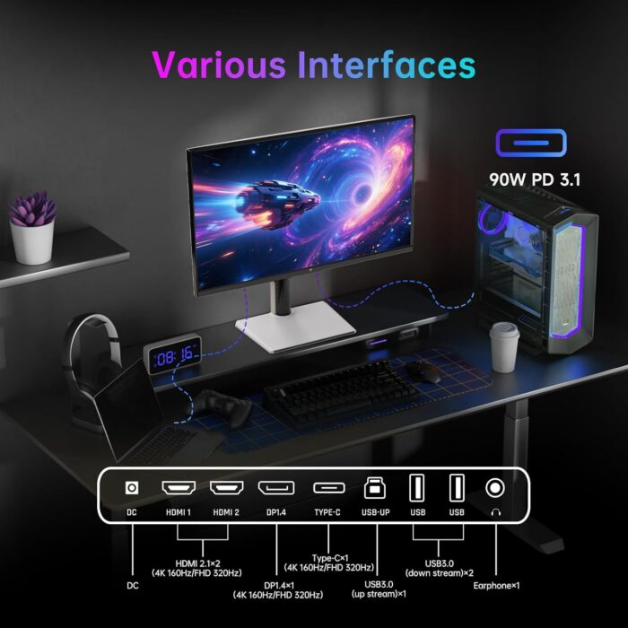 KTC 27 Inch 4K Gaming Monitor, Dual Mode UHD 160Hz & FHD 300Hz, Fast IPS, HDR 400, Adaptive Sync, HDMI 2.1 & DP 1.4, 90W Type-C, Height Vertical Adjustment PC Monitor, VESA, KVM Support, H27P6 - Image 7