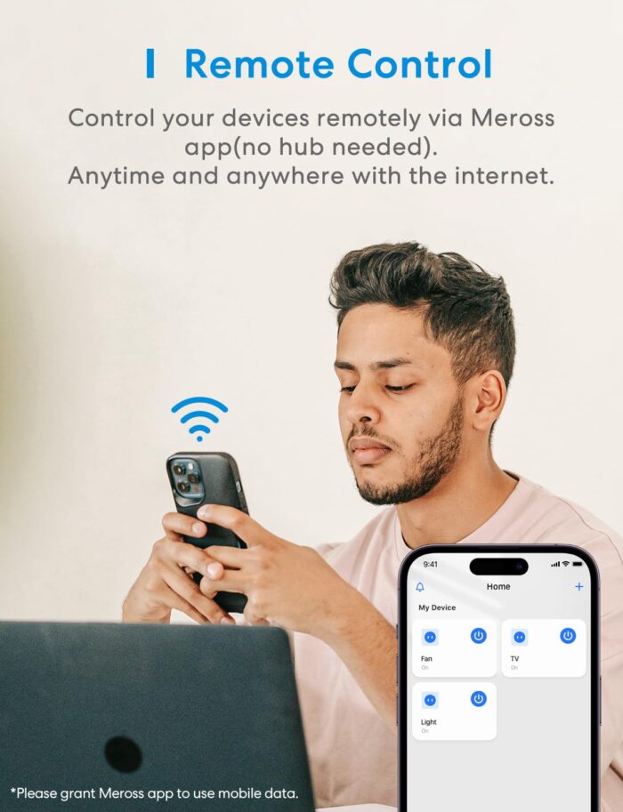 Meross Smart Plug with Energy Monitoring, Mini Smart WiFi Plug Work with Alexa, Google Home, SmartThings, Smart Socket Remote Control Timer Plug, No Hub Required, 13A, 2 Packs - Image 4