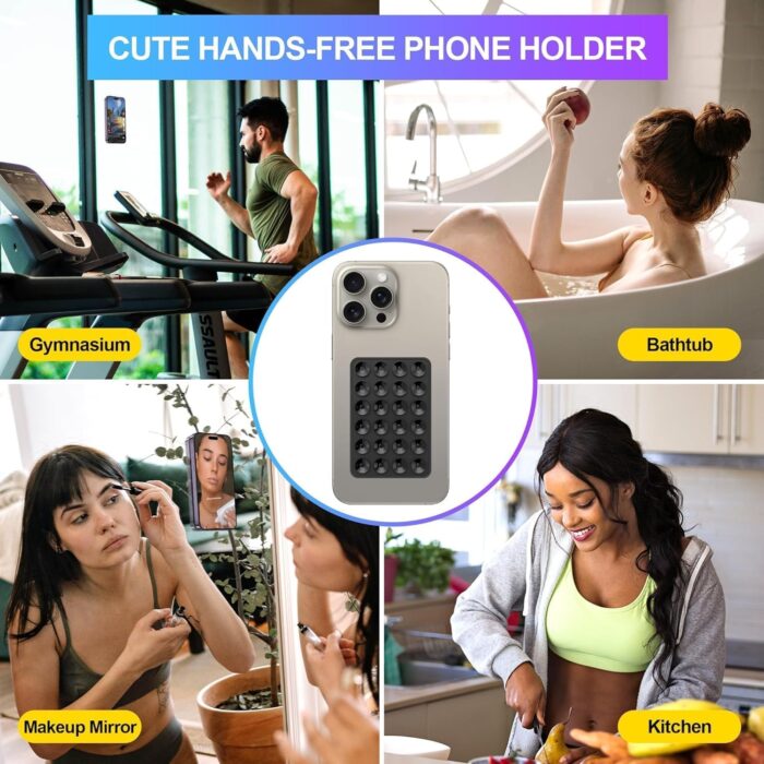 4 Pieces Thickened Model Silicone Suction Phone Case Holder, Mirror Shower Holder, Hands-Free Accessory for Bathroom, Home, Kitchen and More - Image 3