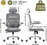TONFARY Ergonomic Home Office Chair, High Back Mesh Desk Chair with Adjustable Lumbar Support, Flip-up Armrest, Removable Headrest, Swivel Computer Gaming Chair, Space Saving, 330LBS (White+Grey) - Image 2