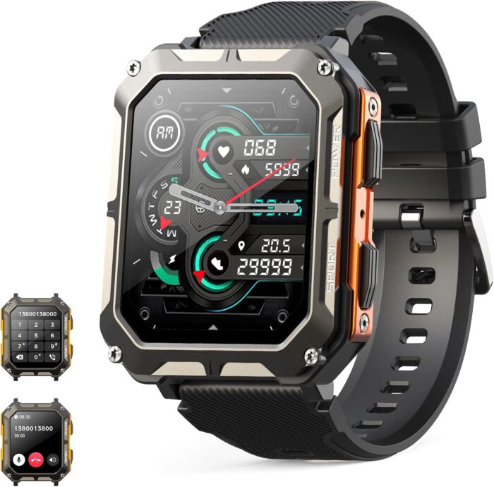 MIGOUFIT Smart watch military for men with call dials that can make calls and answer calls compatible for iOS Android, Fitness Activity tracker with IP68 Waterproof Ai voice, with 123 Sports Modes