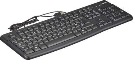 Logitech K120 Wired Business Keyboard for Windows or Linux, USB Plug-and-Play, Full-Size, Spill Resistant, Curved Space Bar, PC/Laptop, QWERTY UK Layout – Black