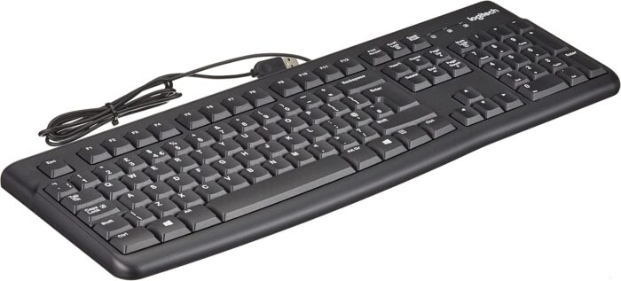 Logitech K120 Wired Business Keyboard for Windows or Linux, USB Plug-and-Play, Full-Size, Spill Resistant, Curved Space Bar, PC/Laptop, QWERTY UK Layout – Black