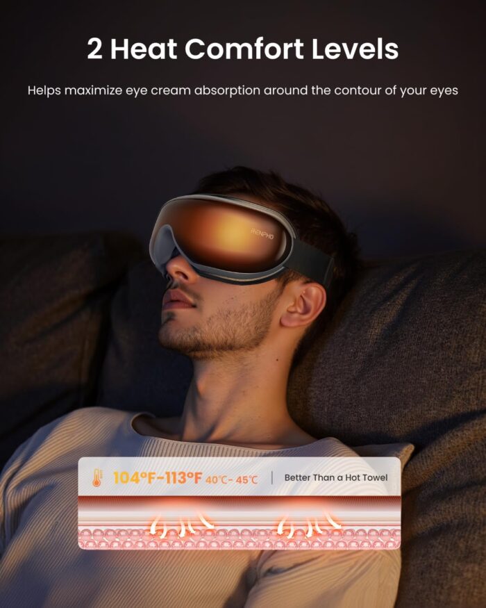 RENPHO Eyeris 1 - Eye Massager with Heat, Remote, Compression, Temple Massager for Migraine, Gifts for Mom, Heated Eye Mask for Relax, Reduce Eye Strain, Dry Eyes, Eye Bags, Sleep Mask for Eye Care - Image 3