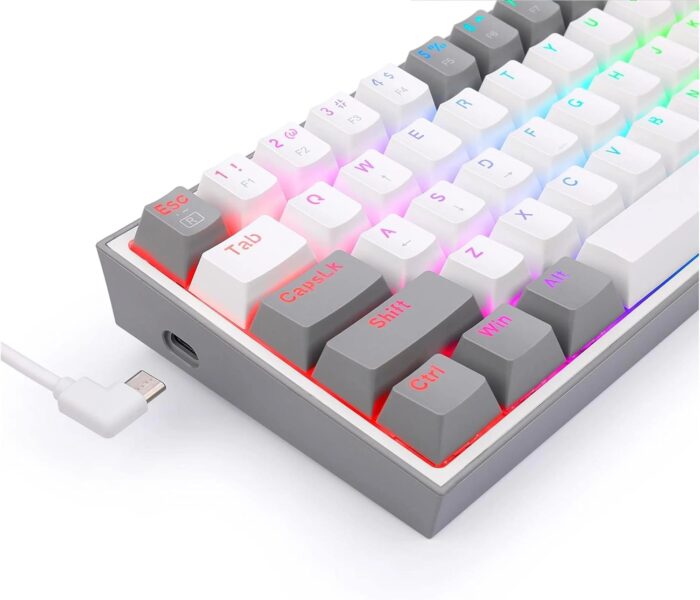Redragon K617 Fizz 60% Wired RGB Gaming Keyboard - 61 Keys Hot-Swap Compact Mechanical Keyboard with Linear Red Switches, Pro Driver/Software Supported - White/Grey - Image 5