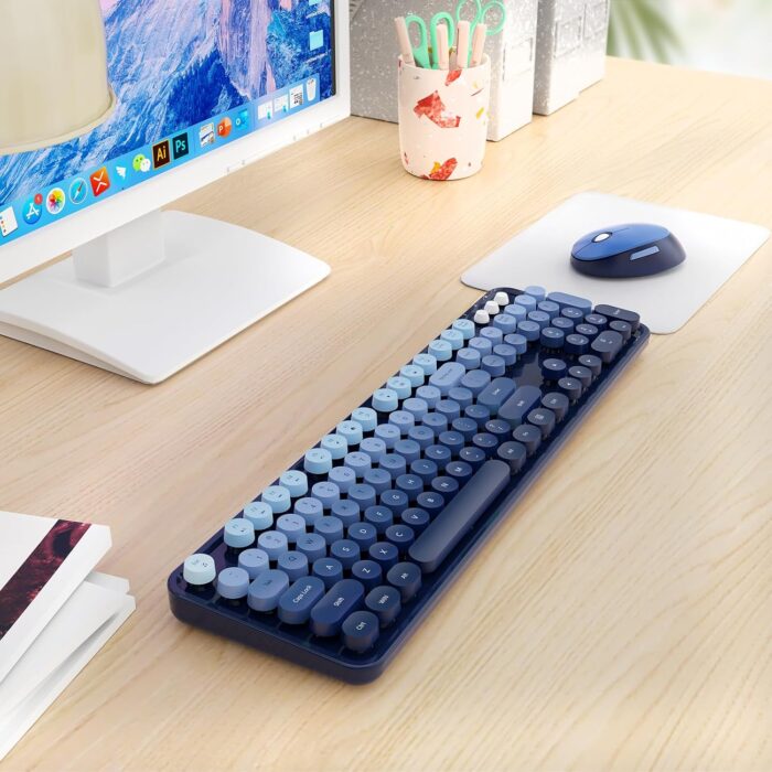 Nowlike Wireless Keyboard and Mouse Set, Full-Size Typewriter Keyboard with Retro Round Keycaps, Ergonomic Design, Compatible with Windows PCs, Ideal for Home and Office. (Blue) - Image 8