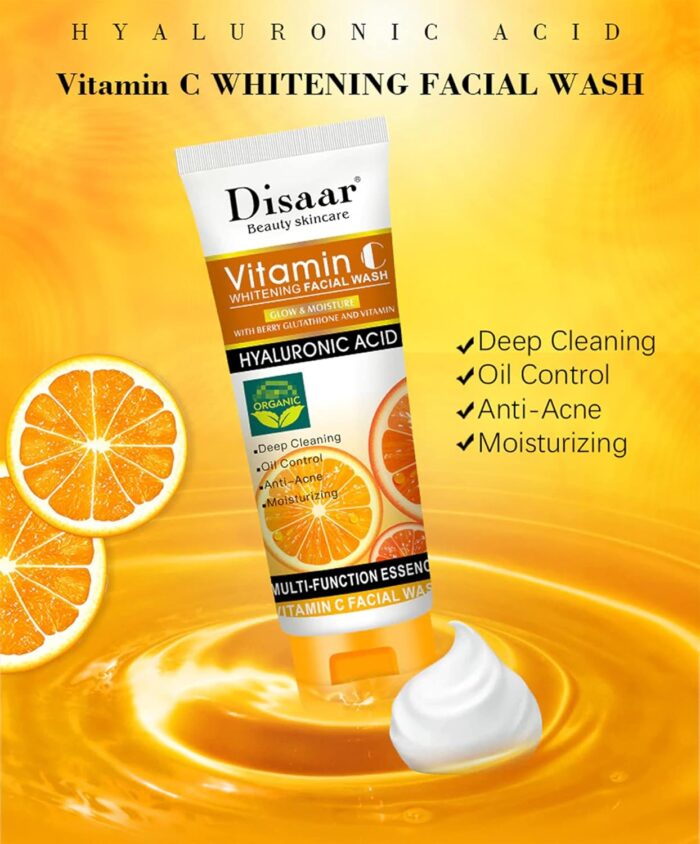 DISAAR Beauty Skincare Vitamin C Facial Wash Foam Hyaluronic Acid Berry Glutathione Moisturizing Cleaning Anti-Acne Oil Control Essence 100ml - Image 4