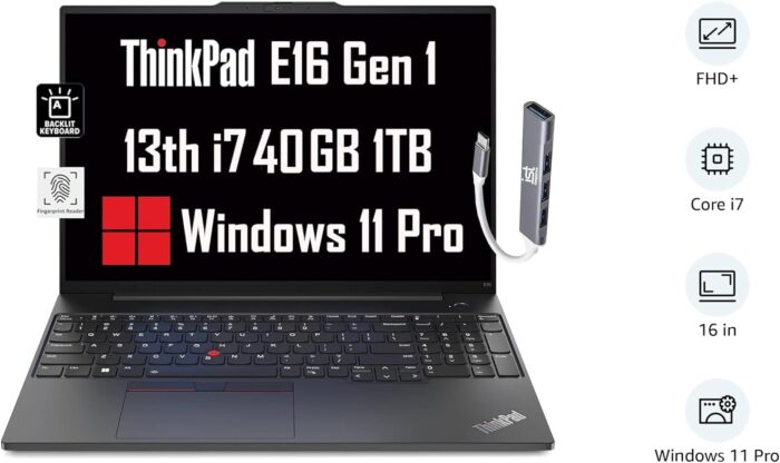 Lenovo ThinkPad E16 Business Laptop (16" FHD+ Anti-Glare, Intel 13th Gen 10-Core i7-1355U, 40GB RAM, 1TB SSD), Backlit, Fingerprint, IST Hub, FHD Webcam, Ethernet, Wi-Fi 6, Win 11 Pro, Black - Image 2