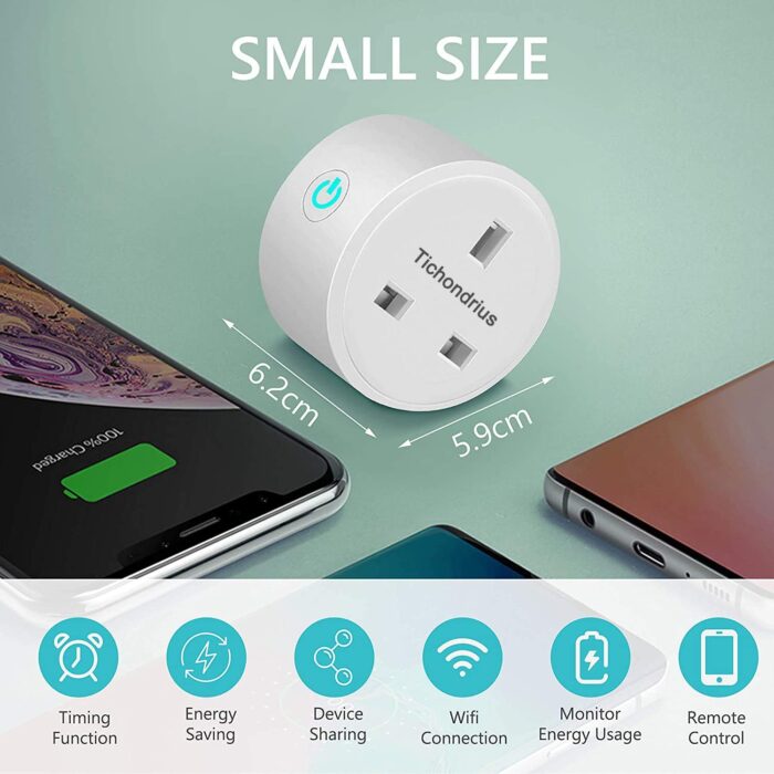 Tichondrius WiFi Smart Plug, 4 Pack 16A Smart Outlet Plug Socket Compatible with Alexa, Mini Socket with Remote Control & Voice Control with Electricity Statistics Timer Function, No Hub Required - Image 2