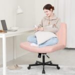 Orange Factory Criss Cross Legged Armless Desk Reading Chair with Wheels Swivel Modern Ergonomic Vanity Bedroom Adjustable Wide Comfy Computer Gaming Chairs for Home Office (Pink) - Image 3