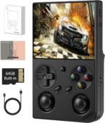 RG 35XXPro Handheld Game Consoles RG35XXPro Retro Gaming Console with 64GB Card Video Game Console Linux 64-bit System Portable Pocket Arcade Support 30+ Simulators WiFi Bluetooth HD Output Black