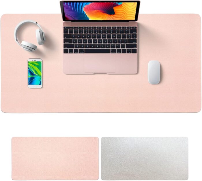 Sky-Touch Desk Pad Leather Computer Mouse Pad Office Desk Mat Extended Gaming Mouse Pad, Non-Slip Waterproof Dual-Side Use Desk Mat Protector 80 x 40cm, (Pink/White)