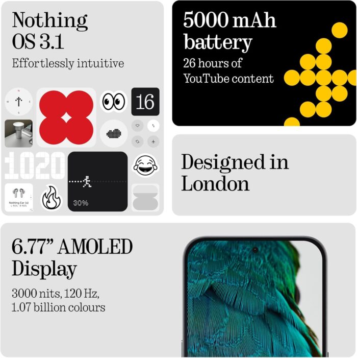 Nothing Phone (3a) 128 GB - mobile phone with 32 MP front camera, 30x ultra zoom, 50W fast charging and 6.77" FHD+ flexible AMOLED display - Black - Image 7