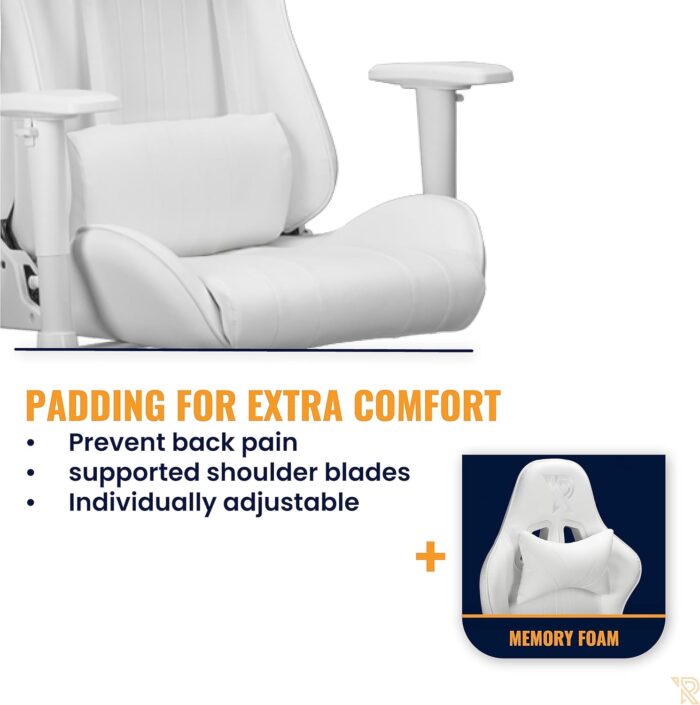 Ranqer Felix Gaming Chair – Ergonomic Office Chair with Armrests, Adjustable Backrest and Cushions, Metal Support and Stable Nylon Base, Set-up Gaming and Productivity – White - Image 7