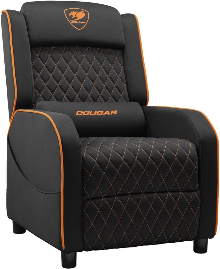 Cougar Ranger One Gaming Sofa, Breathable Woven Fabric, Side Storage Pocket, Headrest & Lumbar Pillow, Adjustable Design, Up To 150 Kg Capacity - Black & Orange - Image 2