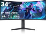 KOORUI 21:9 WQHD 3440 * 1440 4K （HDR 400）34 Inch 1800R Curved Gaming Monitor, 165Hz MPRT 1MS (AMD FreeSync Premium Nvidia G-SYNC) Hdmi DP 90% DCI-P3 OSD Roker Computer Gamer Monitors