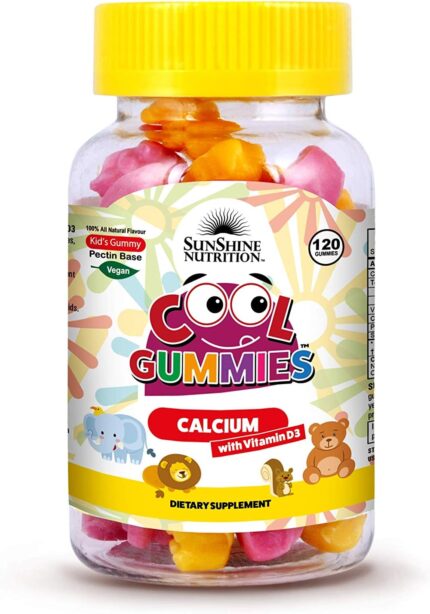 Sunshine Nutrition Cool Gummies Calcium With Vitamins D3 For Kids, 120 Gummies | For Strong Bones, Teeth & Muscles | 100% All Natural Flavor | Gluten Free