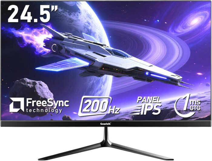 Gawfolk 24.5 Inch FHD 200Hz IPS Flat Gaming Monitor 1080P Computer Monitor 1920×1080 Display Screen 1ms(GTG) 240cd/m² 99% sRGB Suitable for games, entertainment, and office (Built-in Speakers)