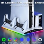 Garlo PS5 Stand with Cooling Station, Controller Charging Station for PlayStation 5 & Slim Console Disc/Digital Edition - Accessories: Cooling Fan, RGB LED, USB Hubs, Headset Holder, Game Slot - Image 6