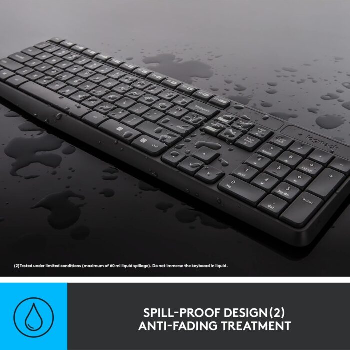 Logitech MK235 Wireless Keyboard and Mouse Combo for Windows, 2.4 GHz Wireless with Unifying USB-Receiver, Wireless Mouse, 15 FN Keys, 3-Year Battery Life, PC/Laptop, Arabic/English Layout - Black - Image 5