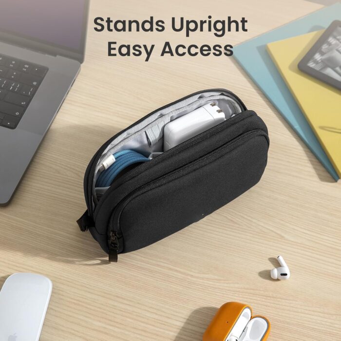 Electronic Organizer Travel Case | Water-Resistant Dual Compartment Cable Storage Bag for Charger, Cord, Phone, Hard Drive, Power Bank & Accessories | Travel Essentials (Black) - Image 7